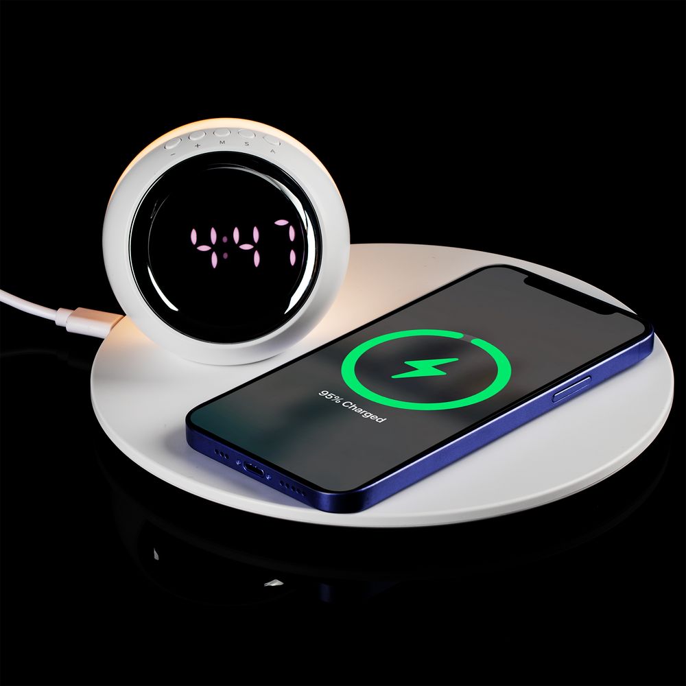 Станция беспроводной зарядки с часами и подсветкой GlobeBee, белая / Миниатюра WWW (1000)