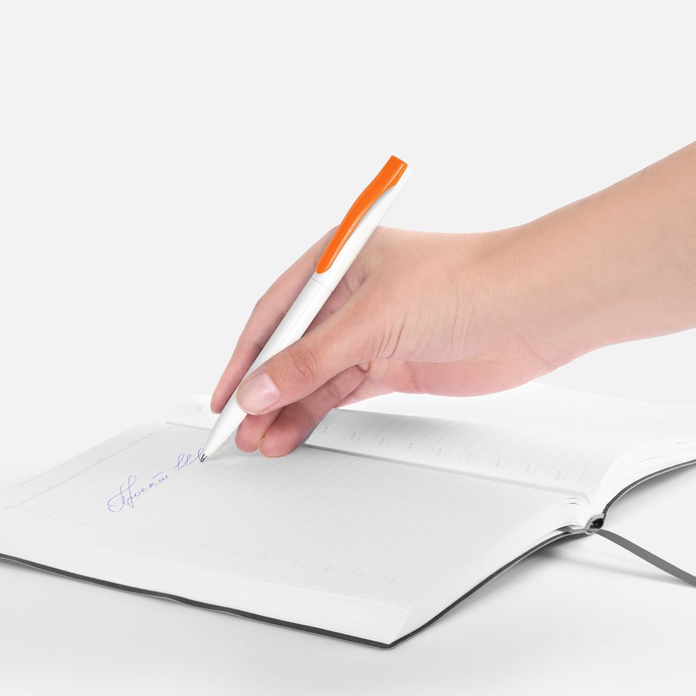 Ручка шариковая Pin, белая с оранжевым / Миниатюра WWW (1000)