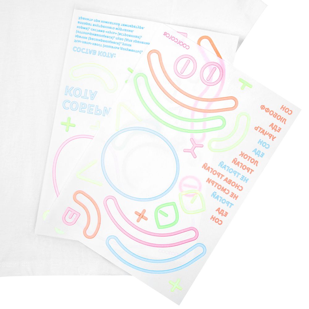 Футболка детская с термонаклейками «Собери кота», белая / Миниатюра WWW (1000)