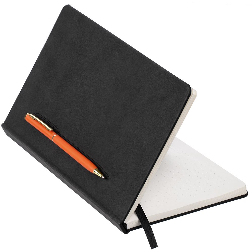 Блокнот Magnet Gold с ручкой, черный с оранжевым / Миниатюра WWW (1000)