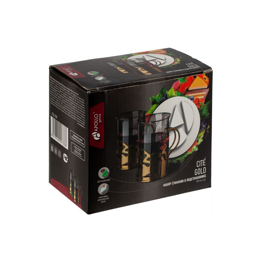 Набор из 2 стаканов в подстаканниках Cite, золотистый / Миниатюра WWW (1000)