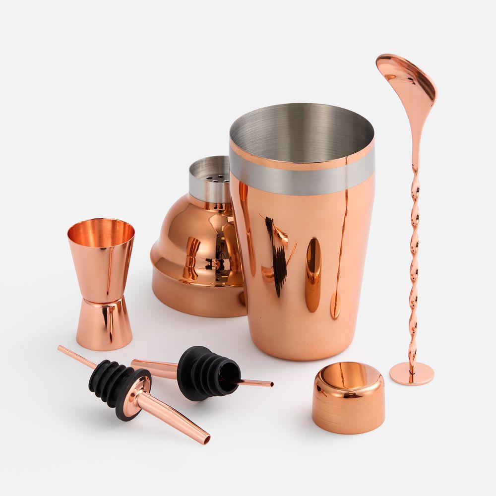 Набор для приготовления коктейлей Pourpour, медный с серебристой линией / Миниатюра WWW (1000)