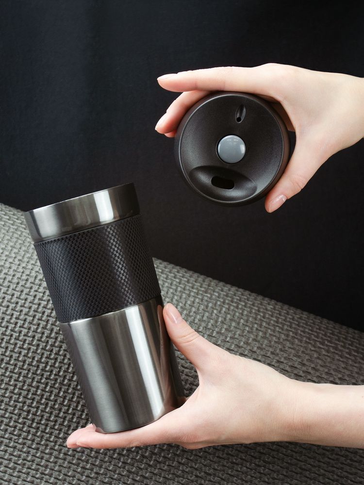 Термостакан Solingen Grip, серо-стальной / Миниатюра WWW (1000)