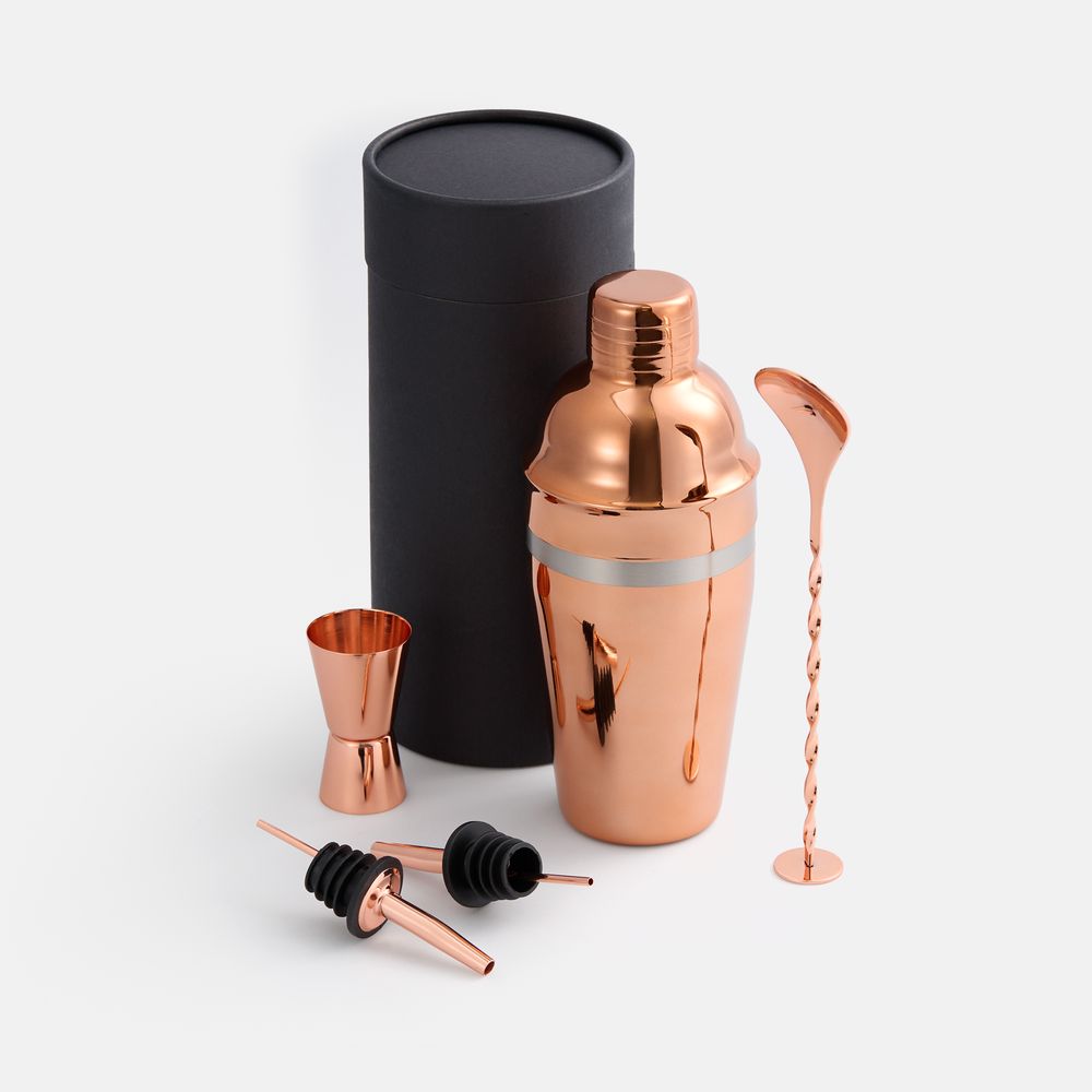 Набор для приготовления коктейлей Pourpour, медный с серебристой линией / Миниатюра WWW (1000)