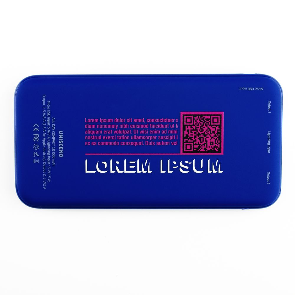 Aккумулятор Uniscend All Day Type-C 10000 мAч, синий / Миниатюра нанесения (1000)