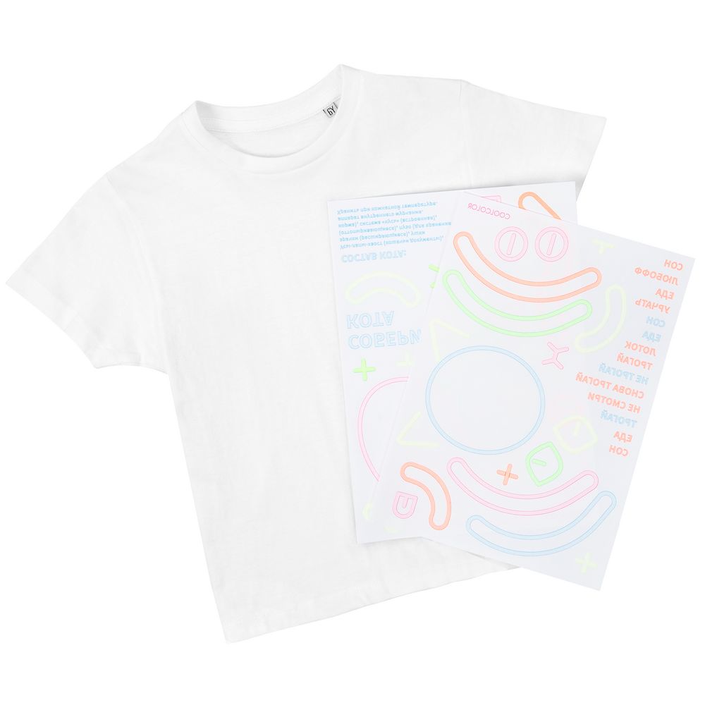 Футболка детская с термонаклейками «Собери кота», белая / Миниатюра WWW (1000)