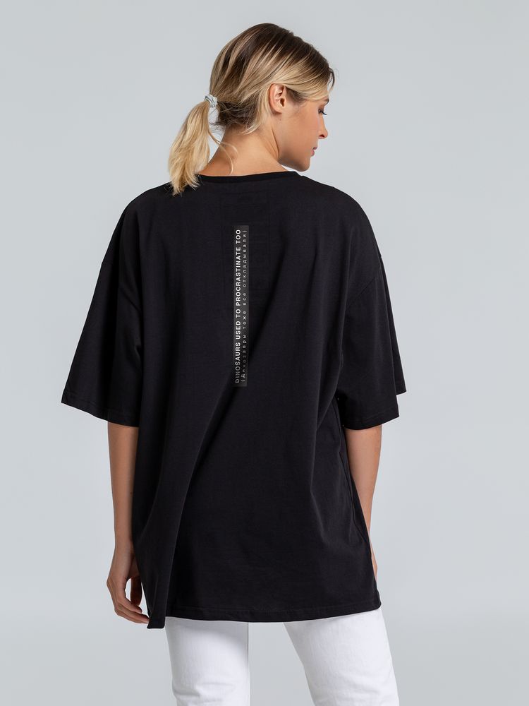 Футболка оверсайз с термонаклейками «Динозавры-прокрастинаторы», черная / Миниатюра WWW (1000)