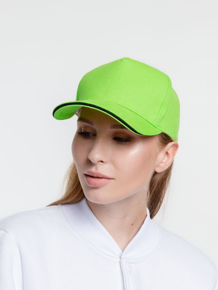 Бейсболка Classic, зеленое яблоко с черным кантом / Миниатюра WWW (1000)