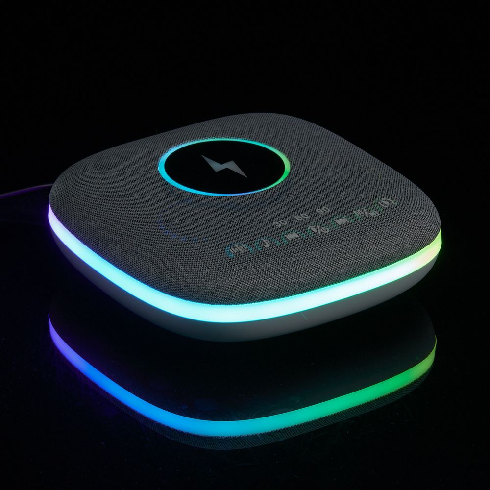 Bluetooth колонка с беспроводной зарядкой и подсветкой Terrafonic, серая / Миниатюра WWW (1000)