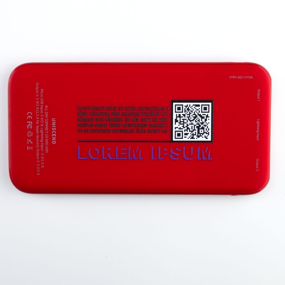 Aккумулятор Uniscend All Day Type-C 10000 мAч, красный / Миниатюра нанесения (1000)