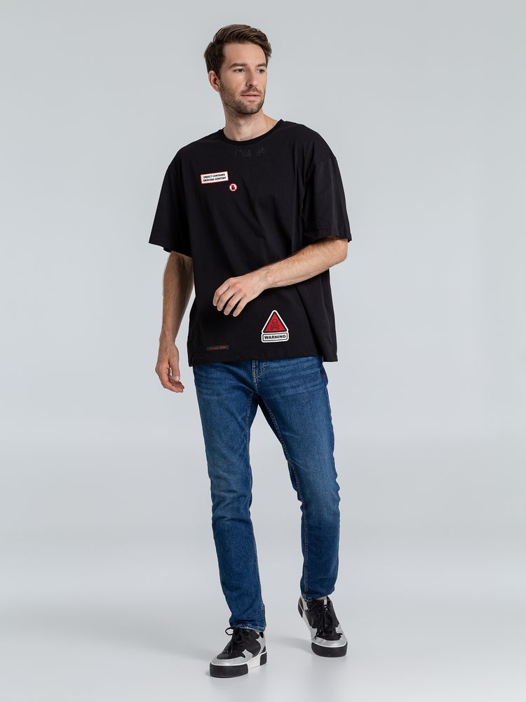 Футболка оверсайз с термонаклейками Cautions, черная / Миниатюра WWW (1000)