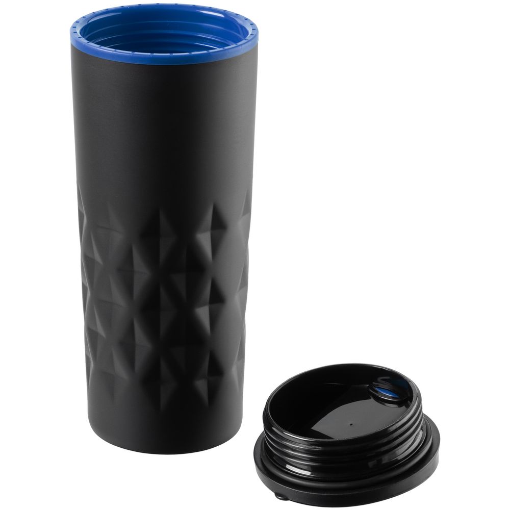 Термостакан Relief, черный с синим, брак коробки / Миниатюра WWW (1000)