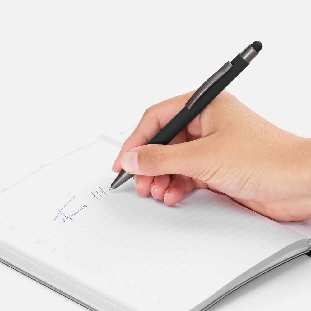 Ручка шариковая Atento Soft Touch Stylus со стилусом, черная / Миниатюра WWW (1000)