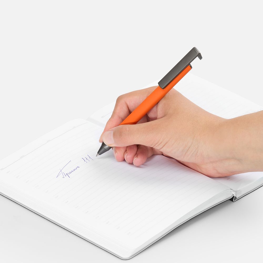 Ручка шариковая Standic с подставкой для телефона, оранжевая / Миниатюра WWW (1000)