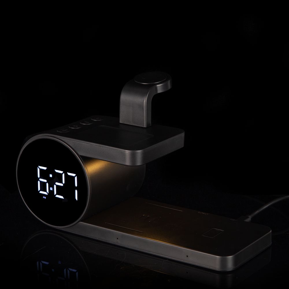 Станция беспроводной зарядки с часами fullStack, черная / Миниатюра WWW (1000)
