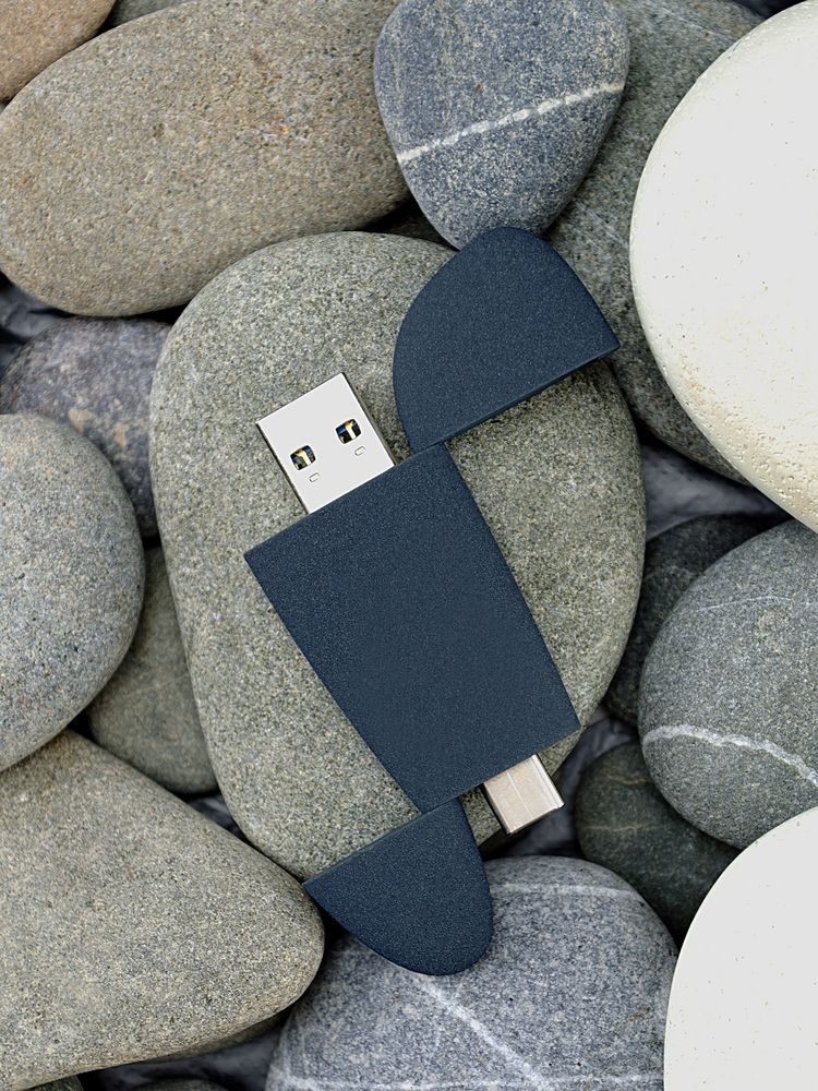 Флешка Pebble Type-C, USB 3.0, серо-синяя, 16 Гб / Миниатюра WWW (1000)