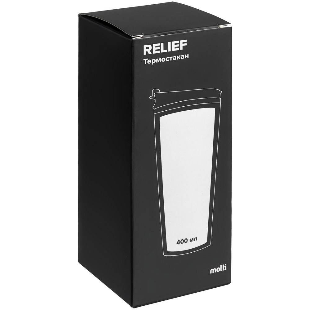 Термостакан Relief, черный с синим / Миниатюра WWW (1000)