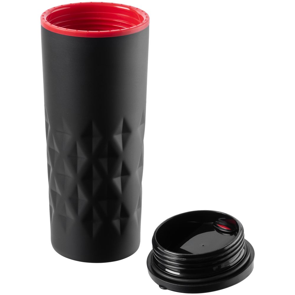 Термостакан Relief, черный с красным / Миниатюра WWW (1000)