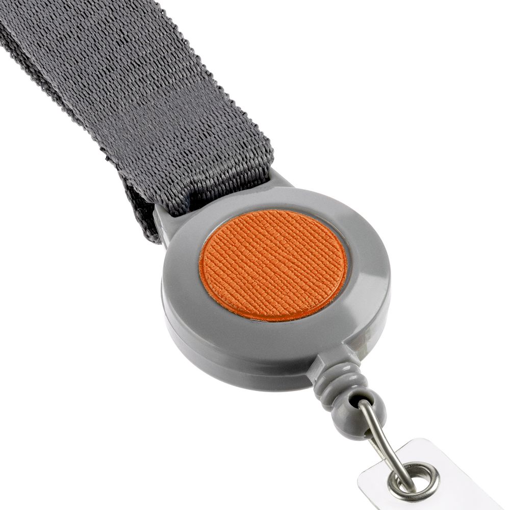 Лента для бейджа с ретрактором Devon, серая с оранжевым / Миниатюра WWW (1000)