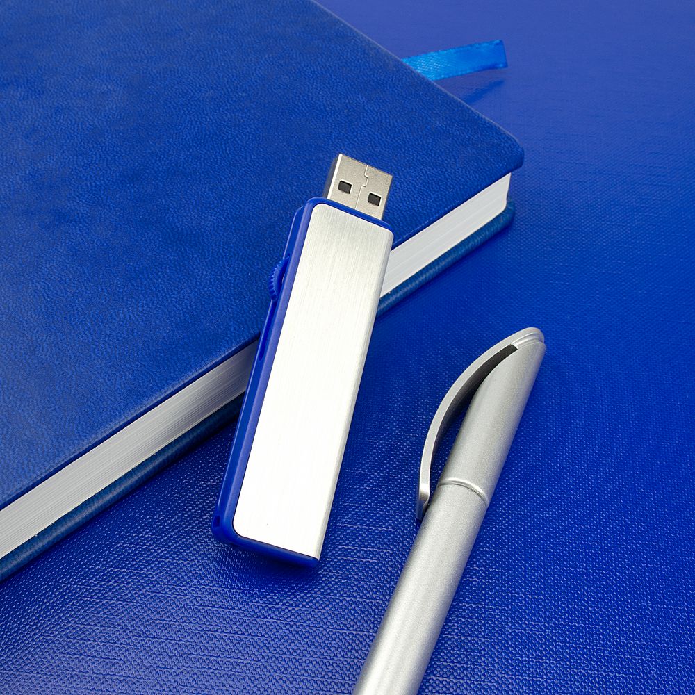 Флешка Ferrum, серебристая с синим, 8 Гб / Миниатюра WWW (1000)