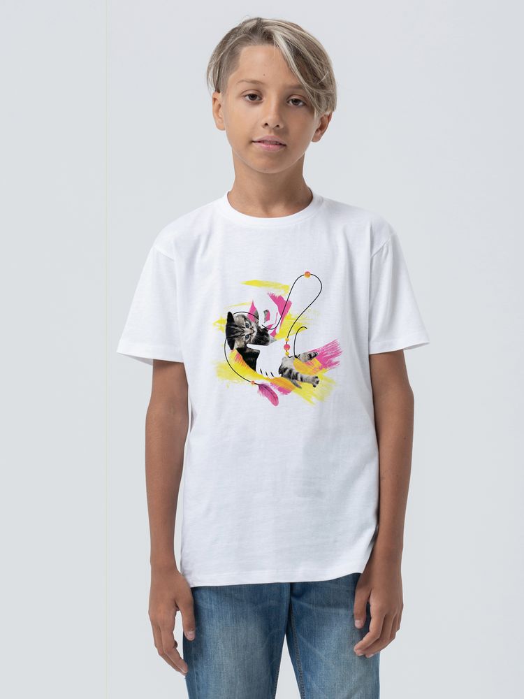 Футболка детская «Обними кота», белая / Миниатюра WWW (1000)