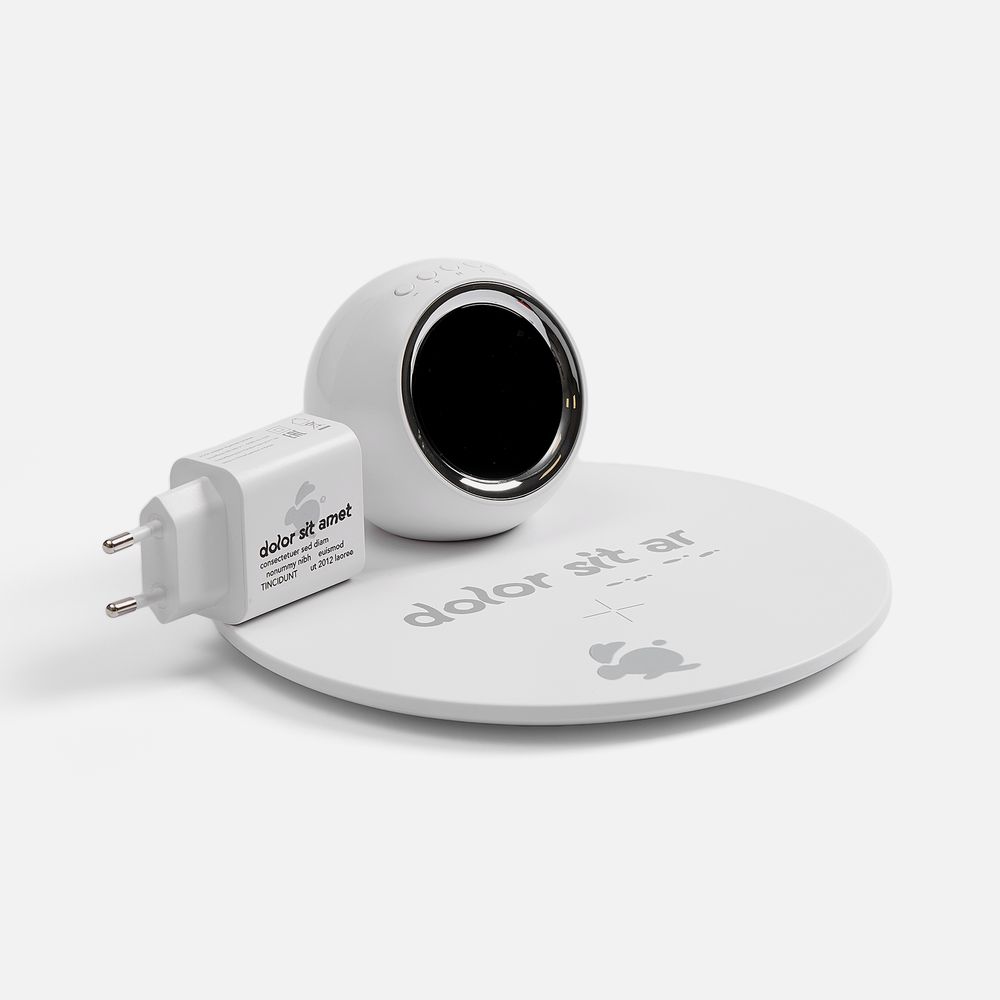 Станция беспроводной зарядки с часами и подсветкой GlobeBee, белая / Миниатюра нанесения (1000)