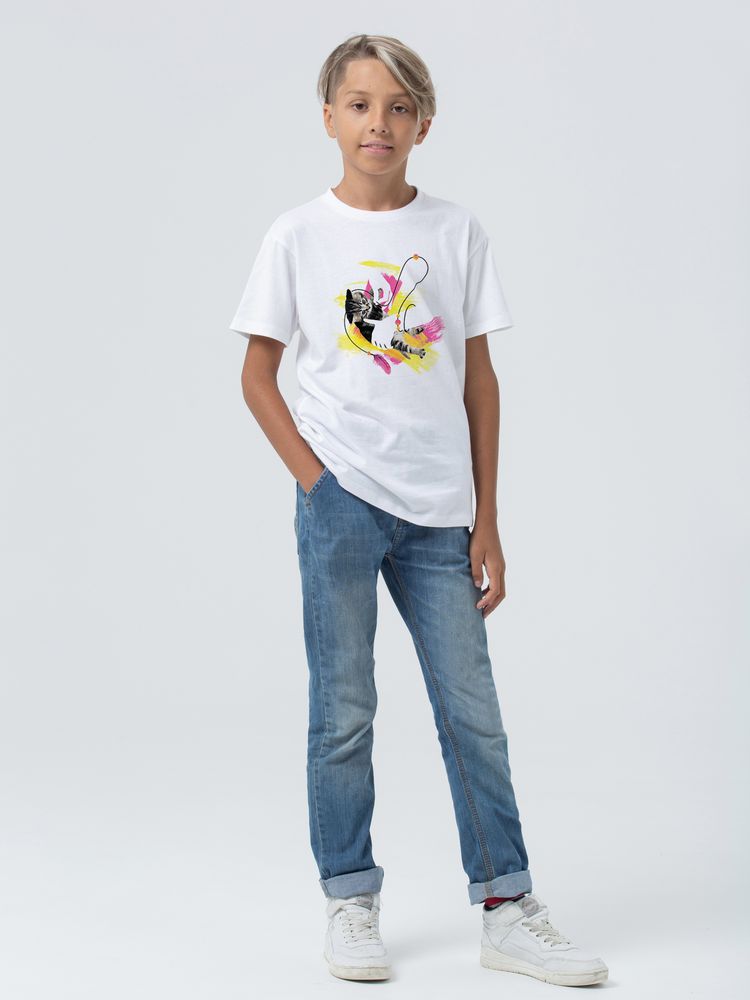 Футболка детская «Обними кота», белая / Миниатюра WWW (1000)