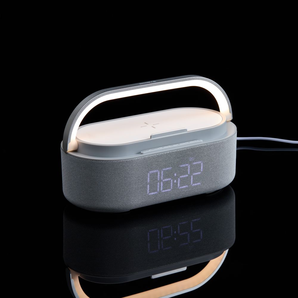 Колонка с часами и беспроводной зарядкой Veske ver.2, серая / Миниатюра WWW (1000)