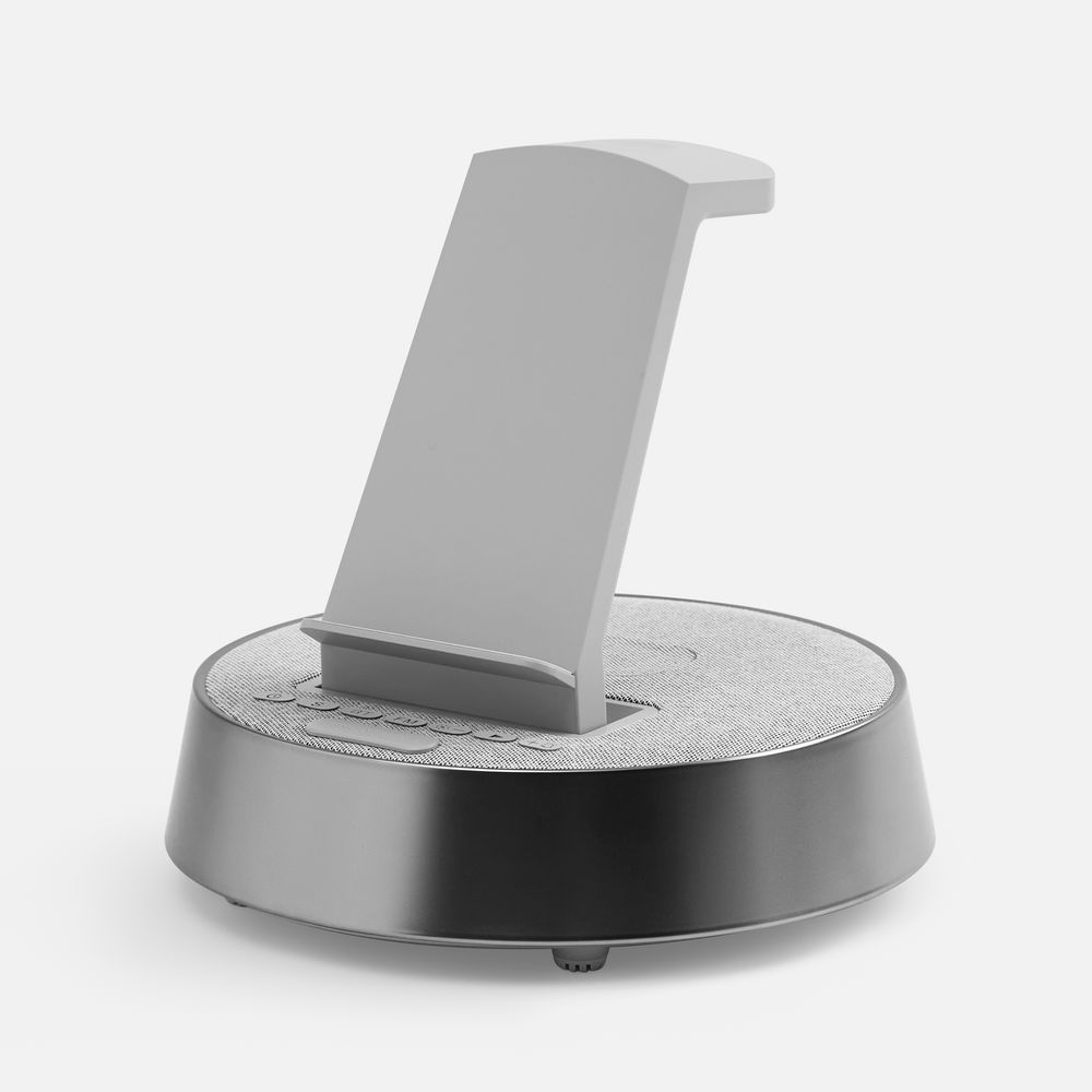 Bluetooth-колонка с беспроводной зарядкой и часами netEnergy, серая / Миниатюра WWW (1000)