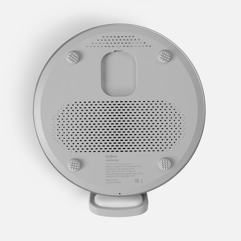Bluetooth-колонка с беспроводной зарядкой и часами netEnergy, серая / Миниатюра WWW (1000)
