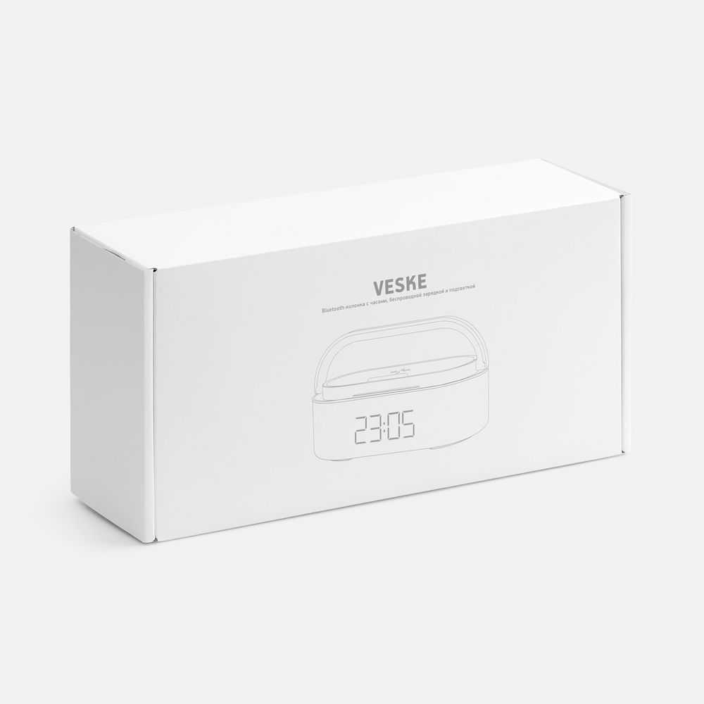 Колонка с часами и беспроводной зарядкой Veske ver.2, серая / Миниатюра (упак) (1000)