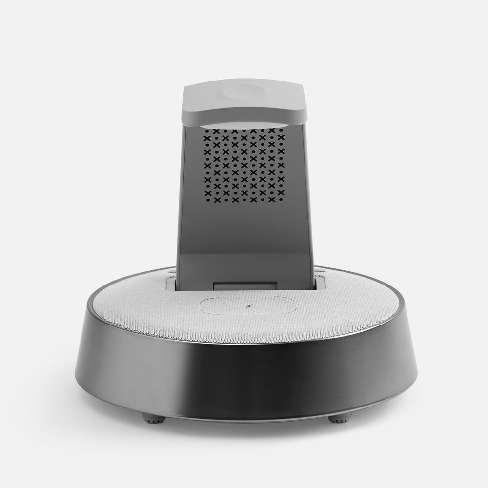 Bluetooth-колонка с беспроводной зарядкой и часами netEnergy, серая / Миниатюра WWW (1000)