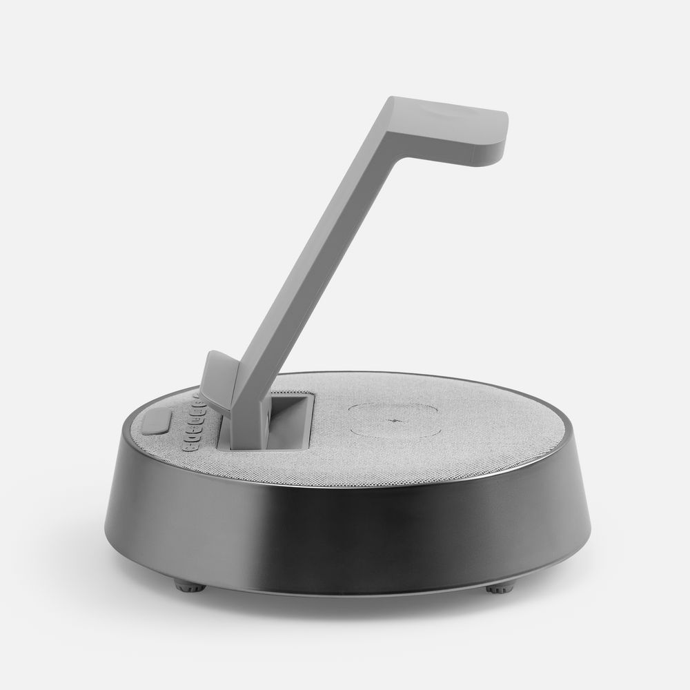 Bluetooth-колонка с беспроводной зарядкой и часами netEnergy, серая / Миниатюра WWW (1000)