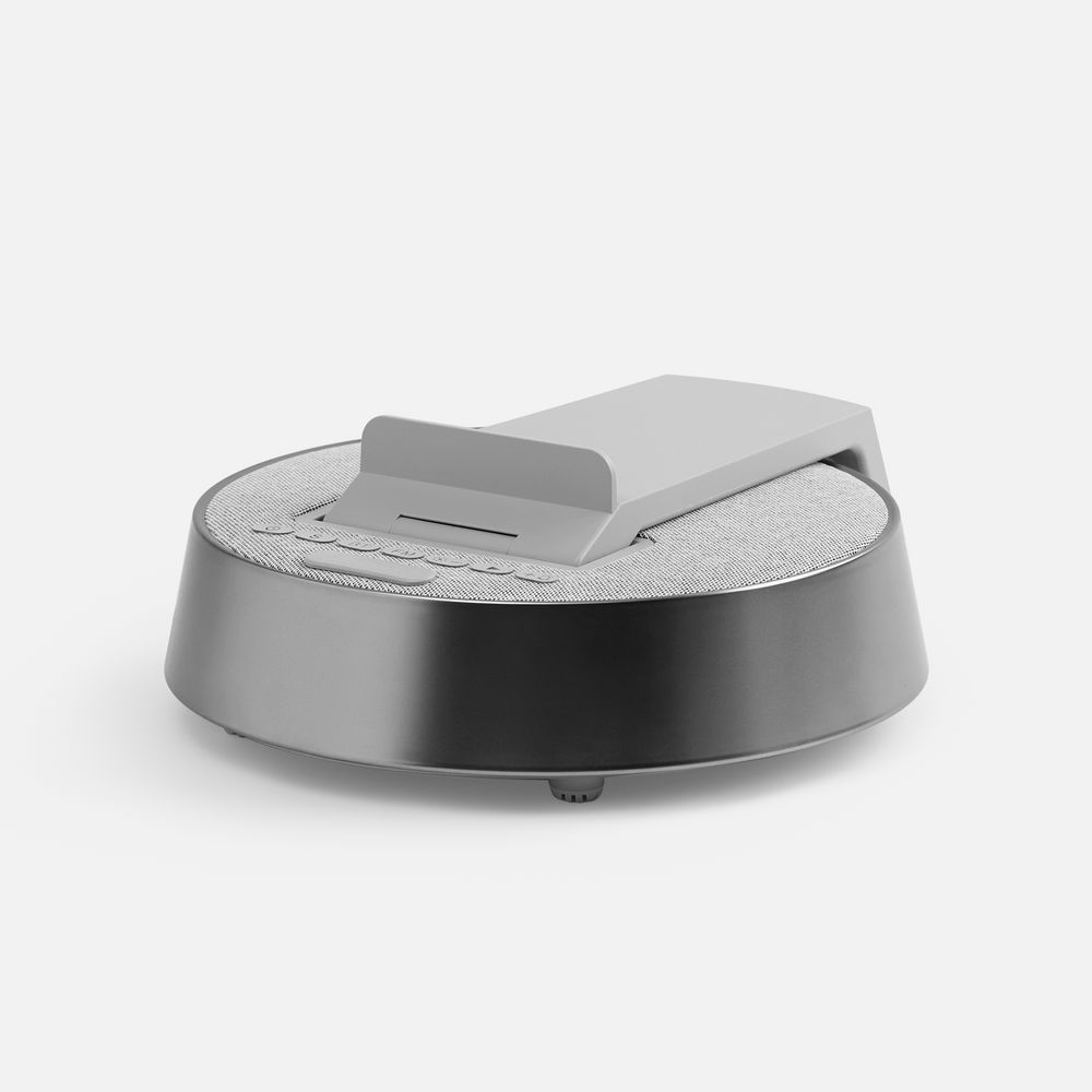 Bluetooth-колонка с беспроводной зарядкой и часами netEnergy, серая / Миниатюра WWW (1000)