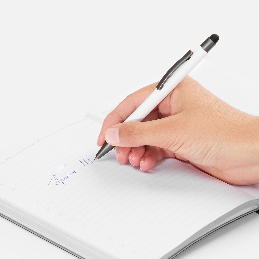 Ручка шариковая Atento Soft Touch со стилусом, белая / Миниатюра WWW (1000)