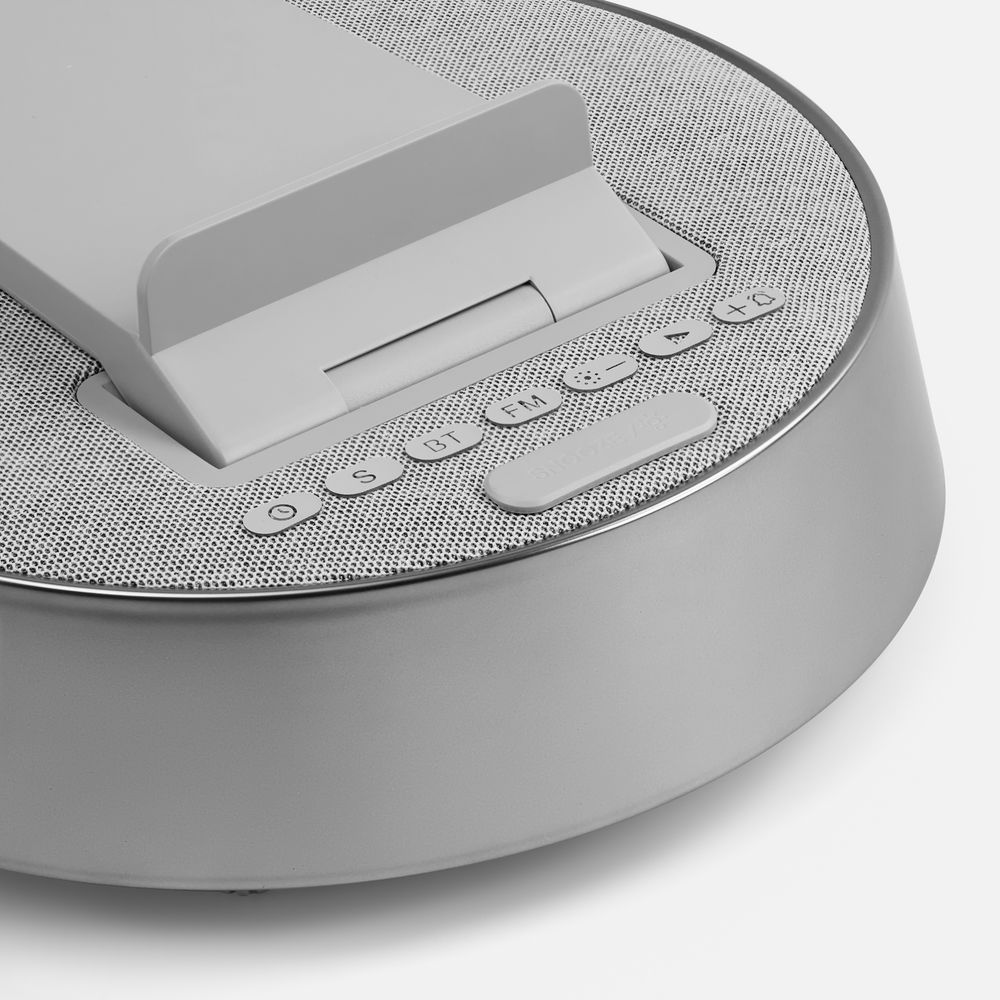 Bluetooth-колонка с беспроводной зарядкой и часами netEnergy, серая / Миниатюра WWW (1000)