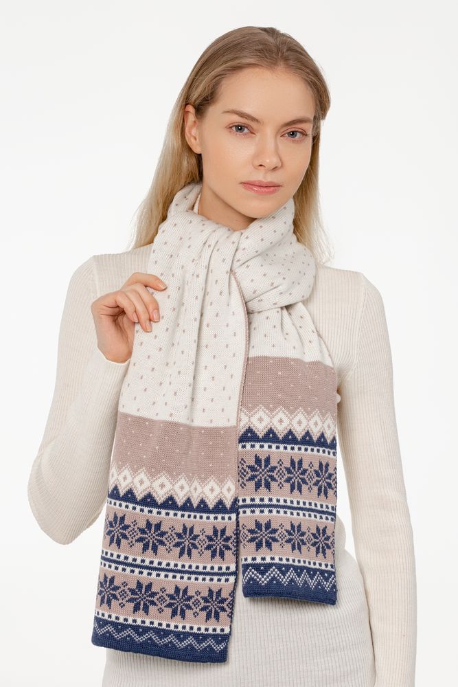 Шарф Happy View, бежевый с синим / Миниатюра WWW (1000)