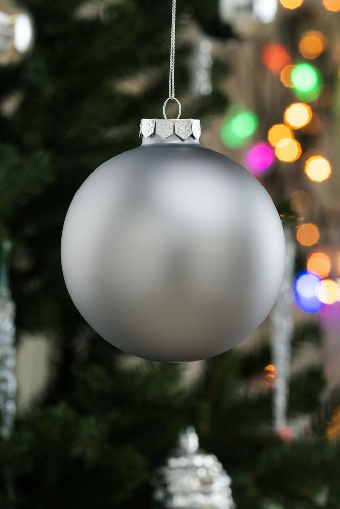 Елочный шар Finery Matt, 10 см, матовый серебристый / Миниатюра WWW (1000)