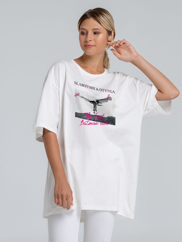 Футболка оверсайз «Слабоумие и отвага», молочно-белая / Миниатюра WWW (1000)