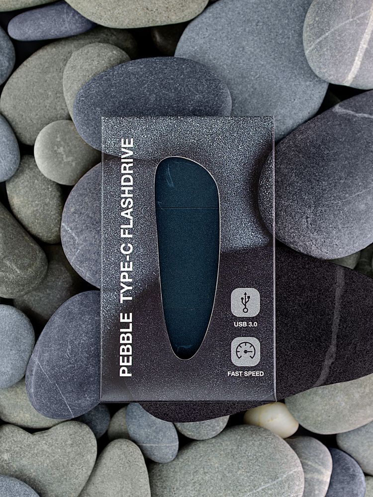 Флешка Pebble Type-C, USB 3.0, серо-синяя, 16 Гб / Миниатюра WWW (1000)