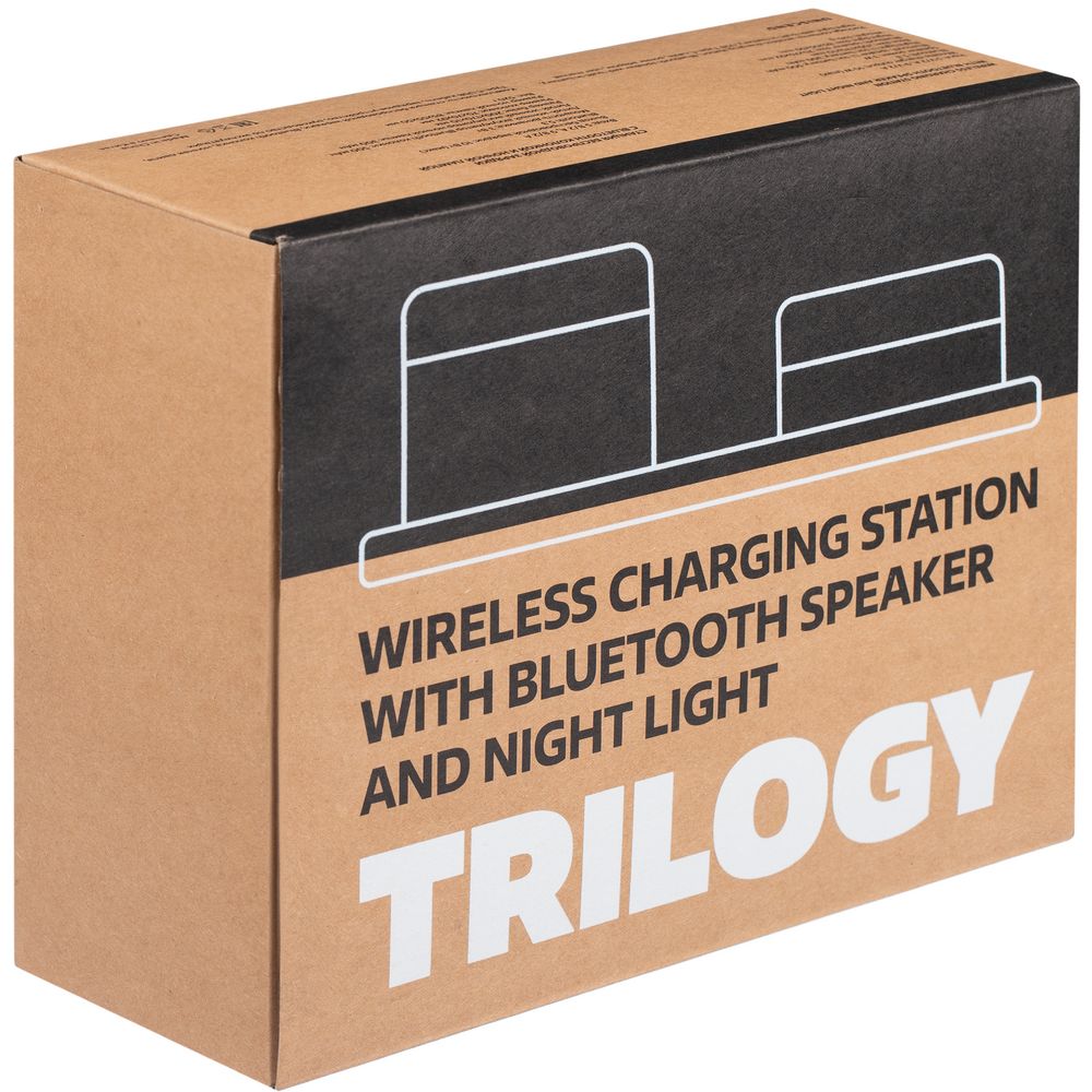 Станция беспроводной зарядки с колонкой и ночником Trilogy, белая / Миниатюра (упак) (1000)
