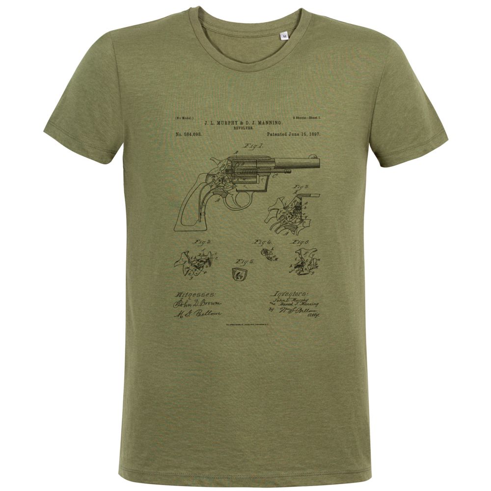 Футболка приталенная Old Patents. Revolver Gun, меланж хаки / Миниатюра WWW (1000)