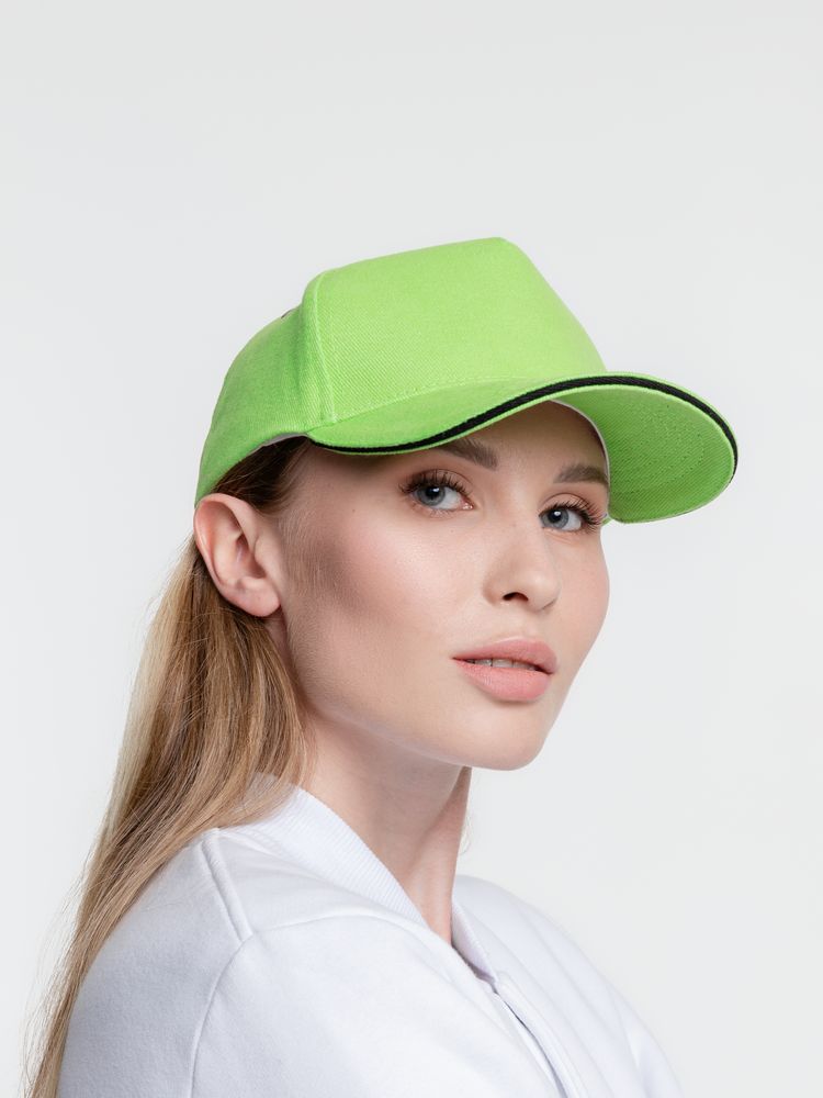 Бейсболка Classic, зеленое яблоко с черным кантом / Миниатюра WWW (1000)