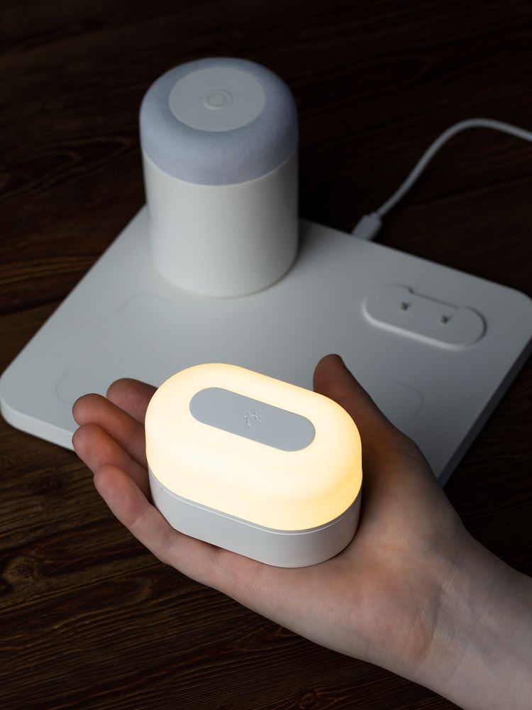 Станция беспроводной зарядки с колонкой и ночником Trilogy, белая / Миниатюра WWW (1000)