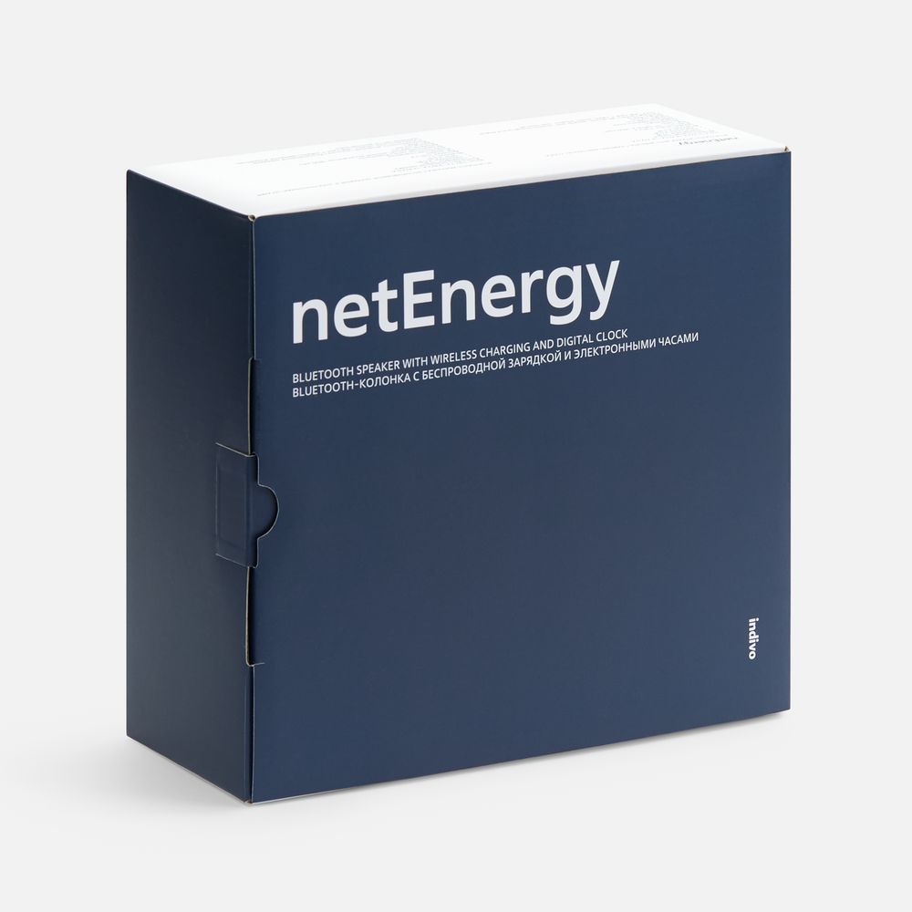 Bluetooth-колонка с беспроводной зарядкой и часами netEnergy, серая / Миниатюра (упак) (1000)