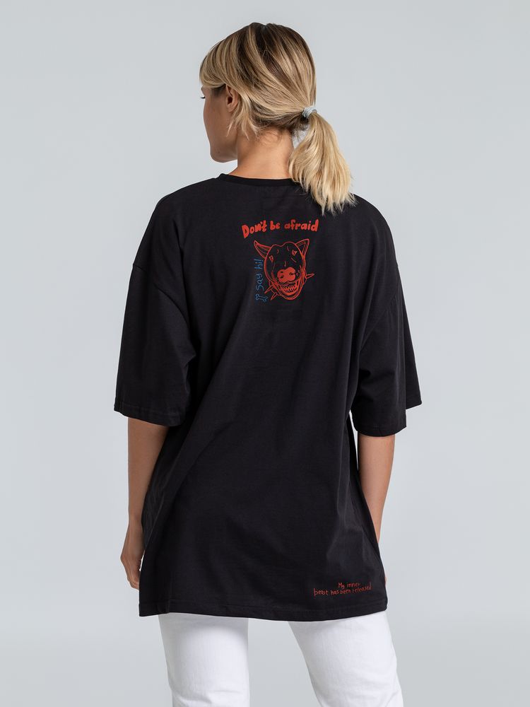 Футболка оверсайз с термонаклейками «Не трогай мою собаку!», черная / Миниатюра WWW (1000)