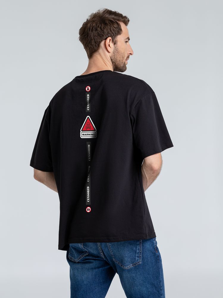 Футболка оверсайз с термонаклейками Cautions, черная / Миниатюра WWW (1000)