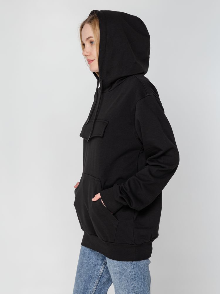 Худи унисекс с карманом на груди Chest Pocket, черное / Миниатюра WWW (1000)