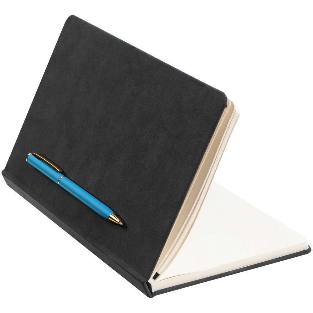 Блокнот Magnet Gold с ручкой, черный с голубым / Миниатюра WWW (1000)