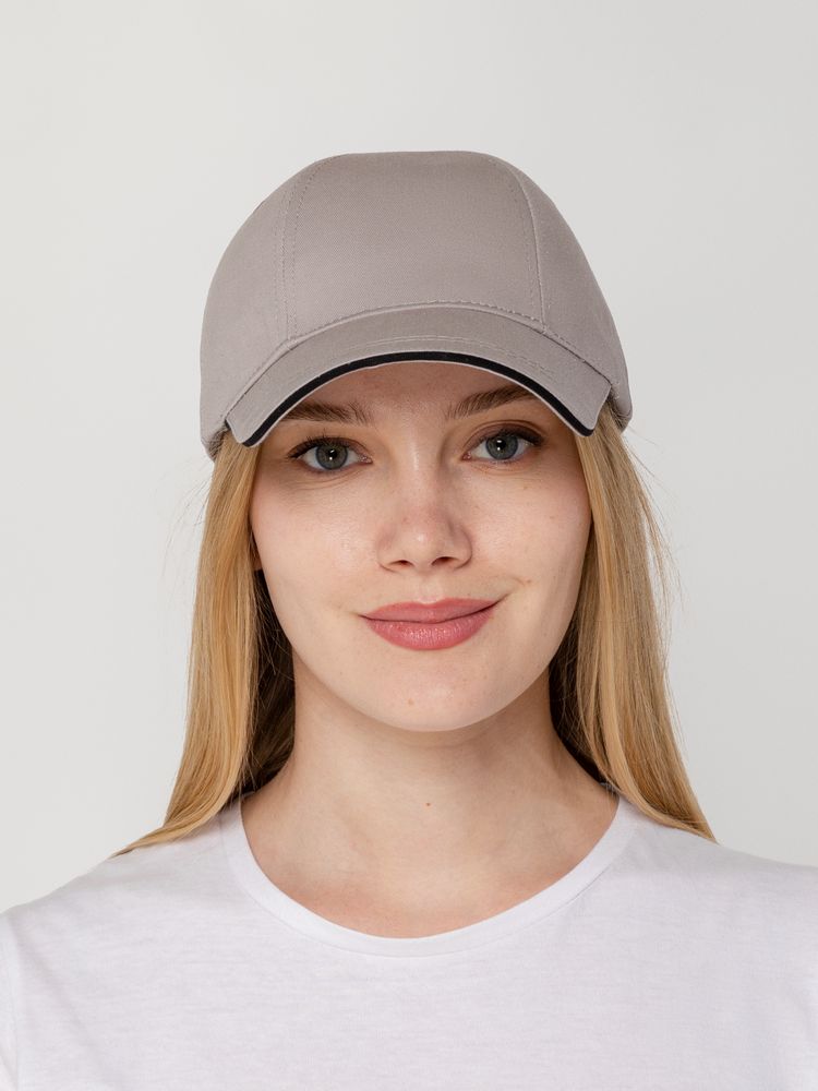 Бейсболка Canopy, серая с черным кантом / Миниатюра WWW (1000)